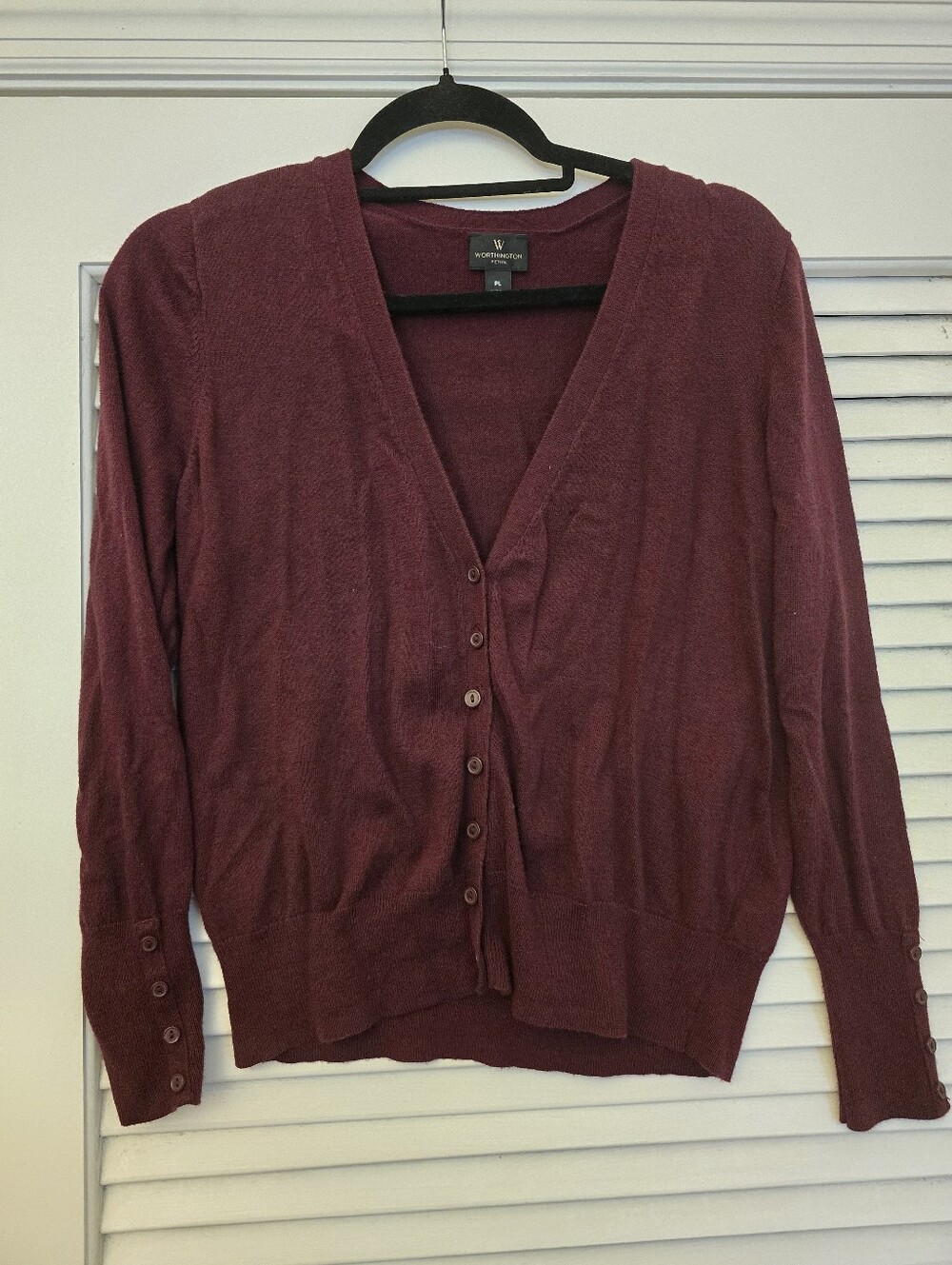 WORTHINGTON Women's Wine Burgundy V-Neck Cardigan Sweater Size Petite Large